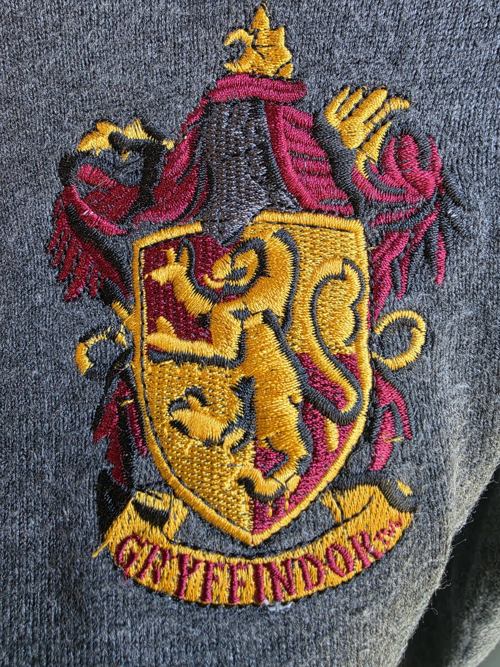 Hot Topic Gray Cardigan with Yellow and Red Crest Accents - Picture 3 of 6